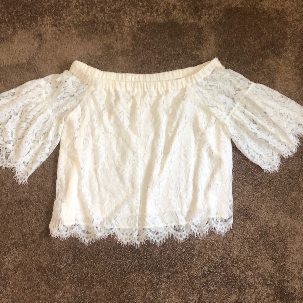 Jessica Simpson White lace strapless blouse